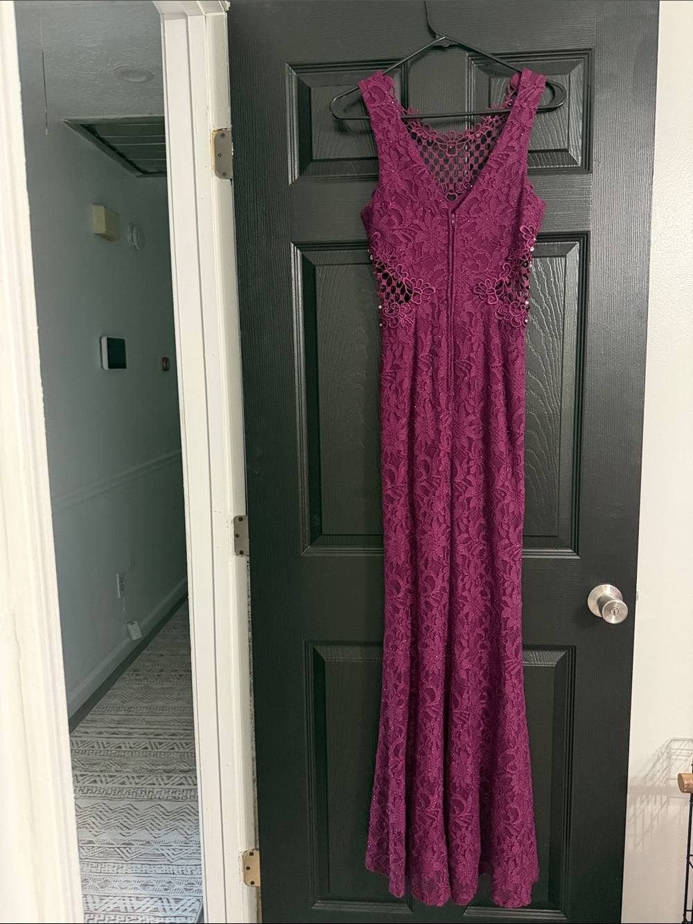 City Studio Plum Lace Evening Gown with Beaded Neckline - Picture 2 of 4